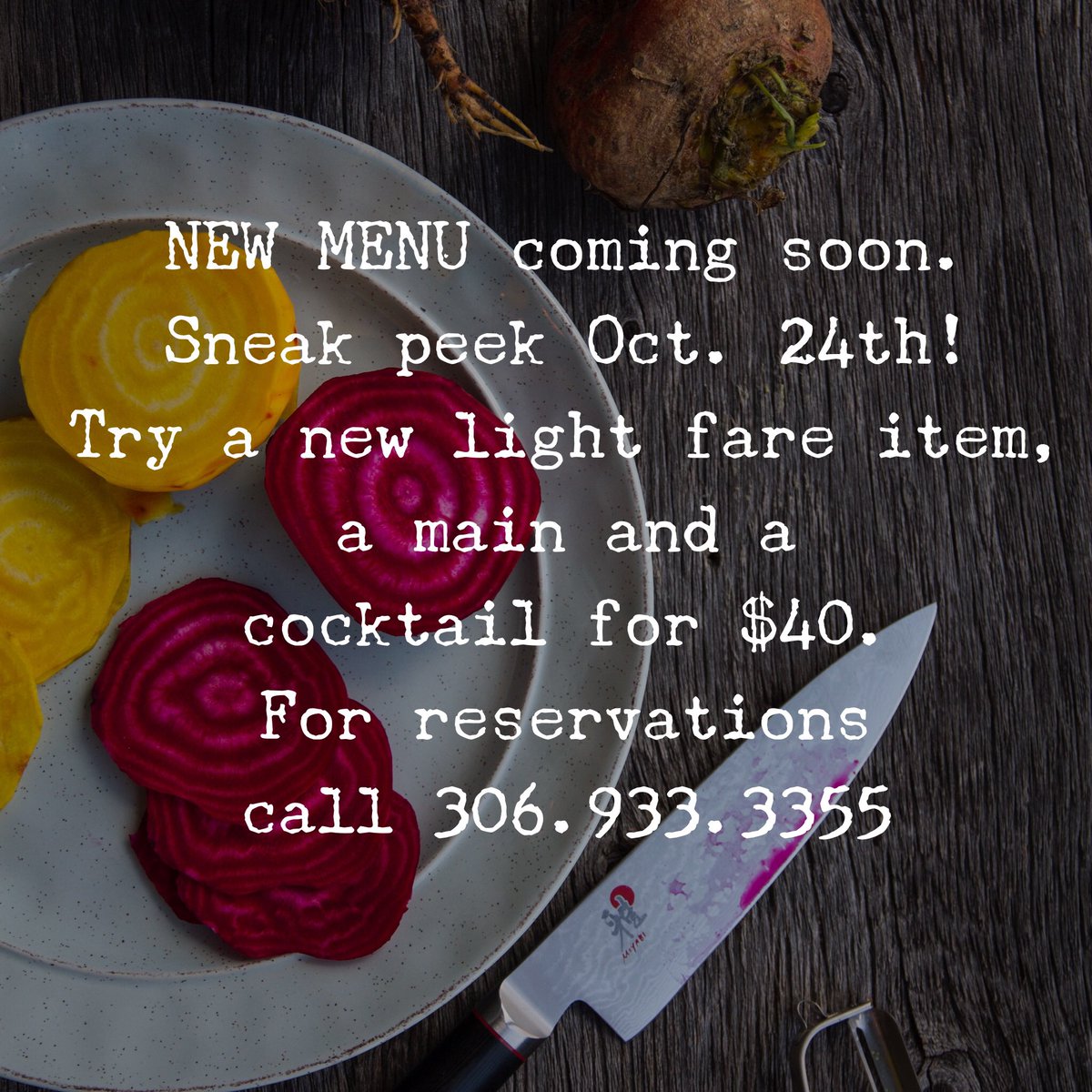 Next week at Nosh! Reservations are filling up 306.933.3355