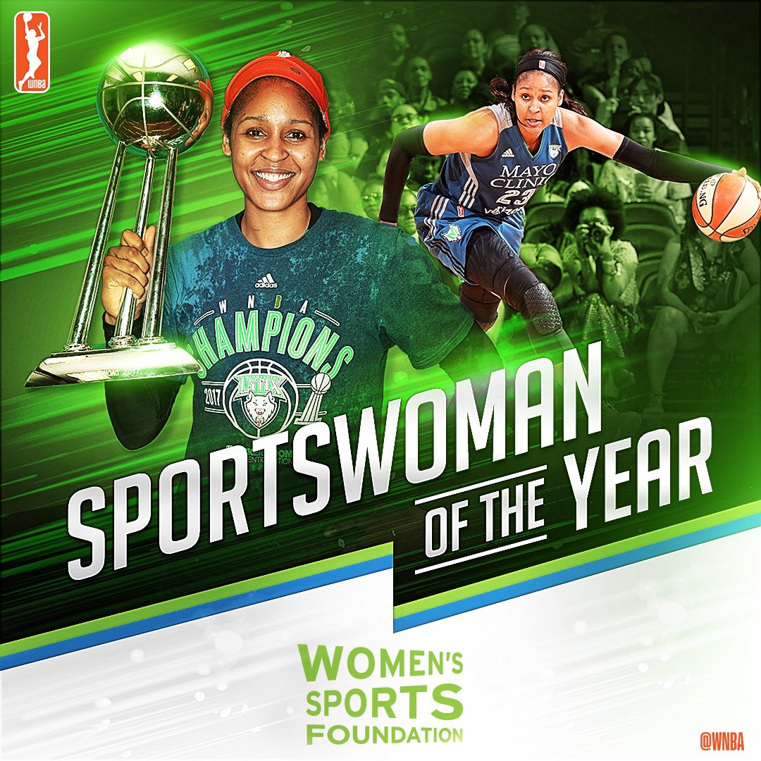 WNBA's tweet photo. Another award for the trophy case... Congrats to @MooreMaya on winning @WomensSportsFdn's Sportswoman of the Year! #WatchMeWork https://t.co/RHqCRlJ9VQ