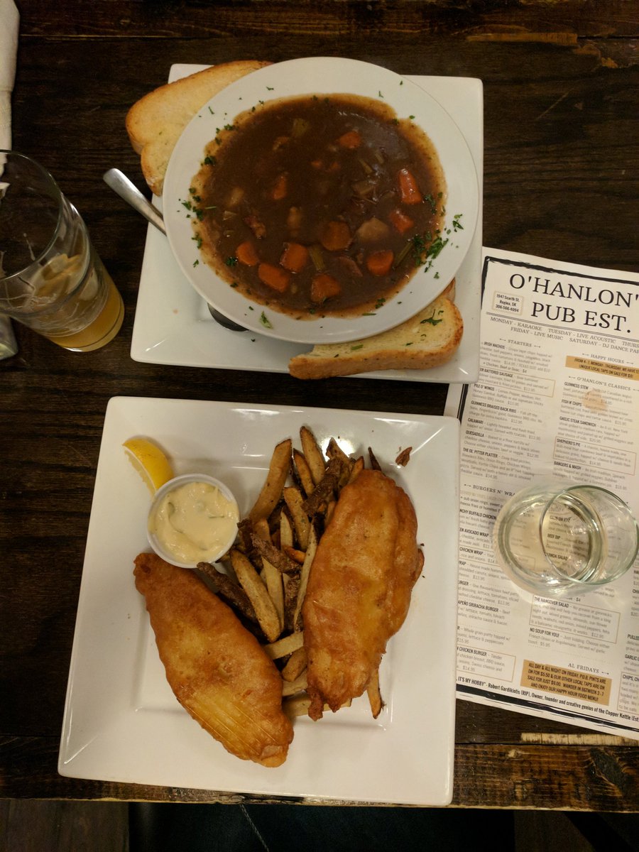 We tried out <a href="/Ohanlons_Pub/">O'Hanlon's Pub</a>  for Couple's Social tonight. Good food and drink was had! #yqr #yqrnewcomers
