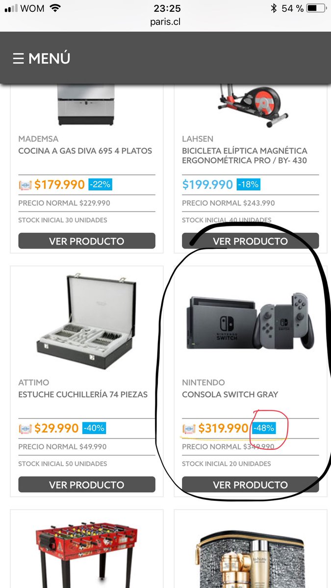 schadenberg's tweet photo. @clientesparis trato de comprar Nintendo switch pero no me hace el descuento del 48% con tarjeta cencosud. https://t.co/VPYbOAiAK6
