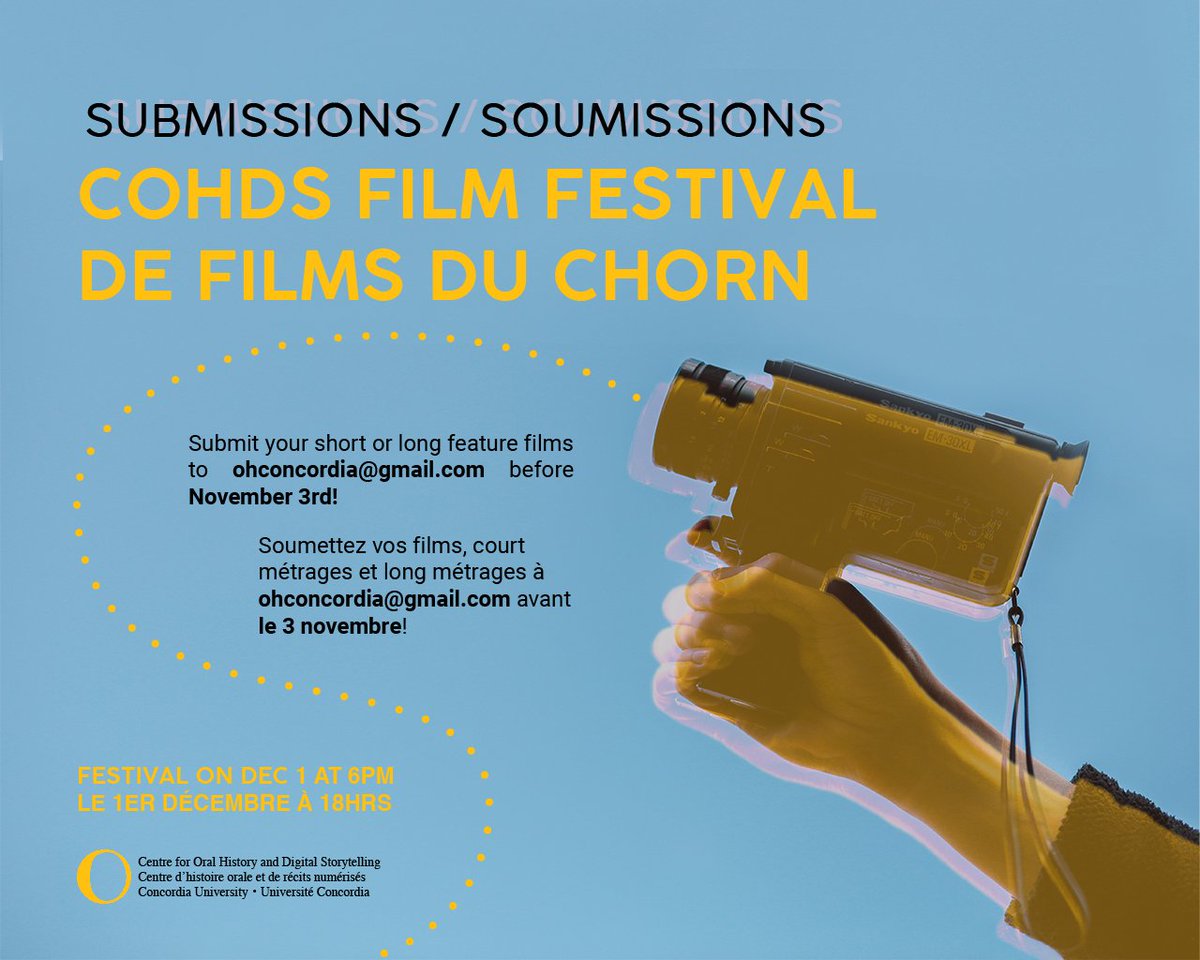 COHDS's tweet photo. Digital storytelling meets Oral History! Histoire orale rencontre les récits numérisés! ohconcordia@gmail.com 🙌🎥 #film #festival #submit https://t.co/uCGfRF4jHa