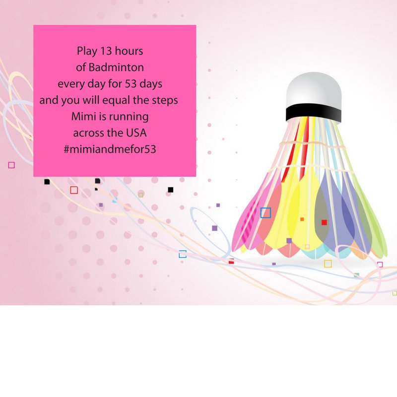 MimiAndMeFor53's tweet photo. Play #Badminton for 13 hrs for 53 days &amp; equal @MarvellousMimi  steps   tocross US #mimiandmefor53 JOIN NOW https://t.co/ggOe1tKLTK https://t.co/dVQA2bs9j6