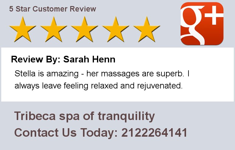 TribecaSpa's tweet photo. Review By: Sarah Henn Stella is amazing - her massages are superb. I always leave feeling relaxed and rejuvenated. https://t.co/opSE6E8lEy