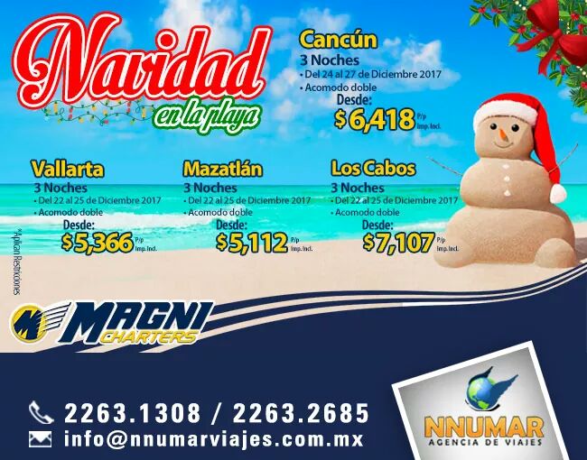 NnumarViajes's tweet photo. ¡Vive una #Navidad diferente! 😍👙🕶️🎄

Llámanos y disfruta de tus vacaciones  📞Tels: 81 2263 1308 / 81 2263 2685
#NnumarViajes #ViajarEsVivir https://t.co/qHDDqbKeC8