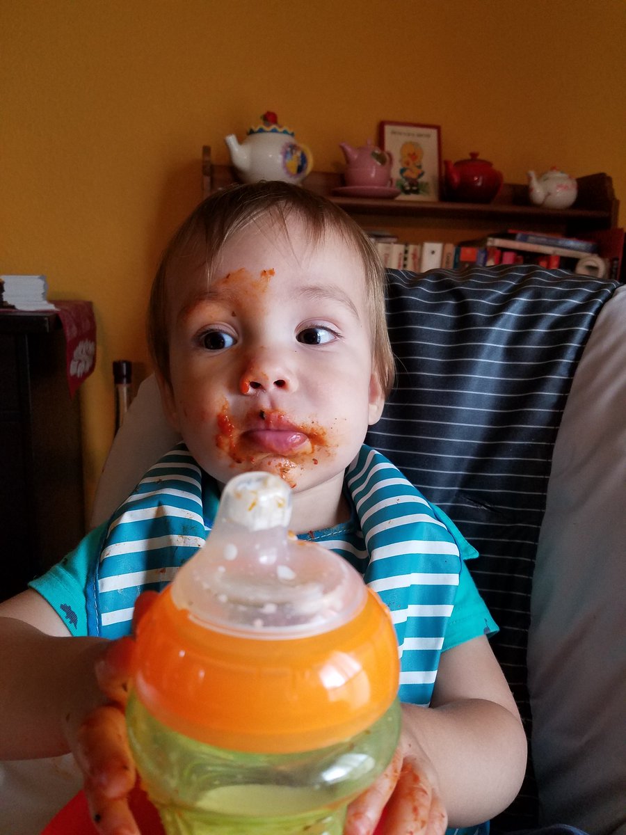 Malvina80's tweet photo. It takes a certain level of skill to get pasta sauce in your eyebrow. #CalebEmil https://t.co/859No22Z2S
