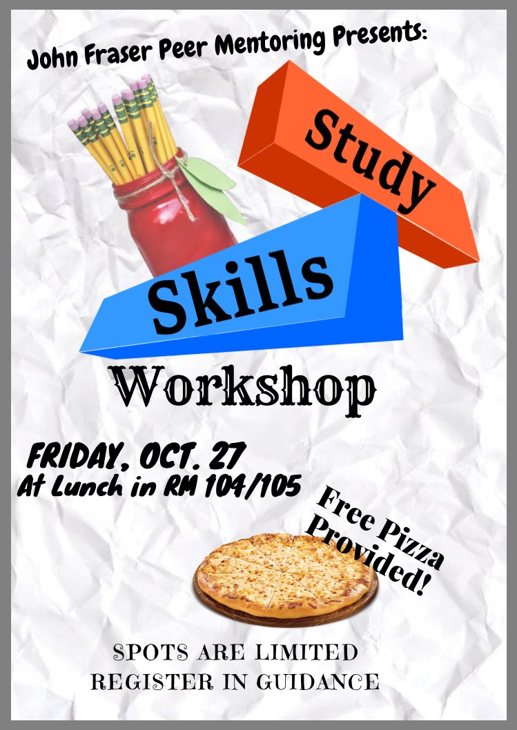 JFFSAnnouncemen's tweet photo. Hey Jags! Are you interested in learning about study strategies? Come out to the Study Skills Workshop. A free pizza lunch will be provided. https://t.co/cLhSnLRHjp