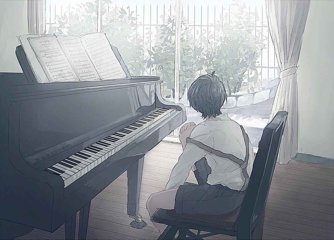 Violett Kawaii Piano Boy Anime Illustration Kawaii Piano Aesthetics Boy Cute