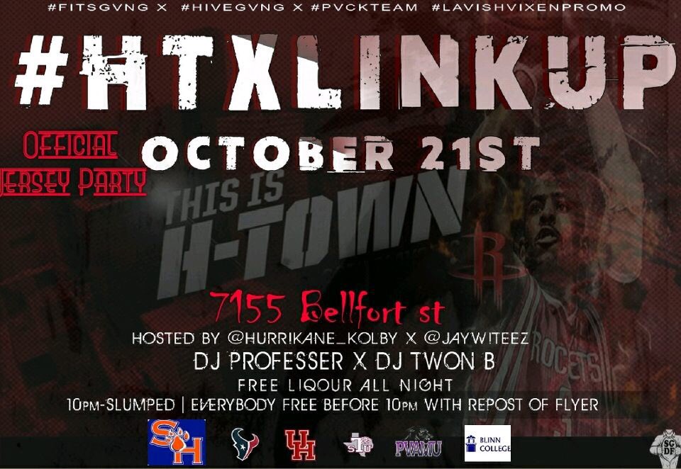 Farrisgamo's tweet photo. #TXSUHC17 Jersey Party Oct. 21st 🔥EVERYONE FREE WITH REPOST OF FLYER B/4 10PM 🔥
⛽️🔗#HTXLinkUp 🔗⛽️
#HiveGang 🐝 x #FitsGvng ⛽️ x #Pvckteam 🐕 https://t.co/q27SZofxNQ