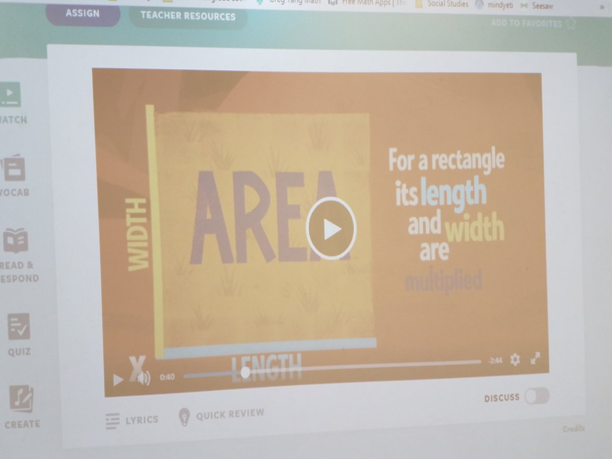 Mrs_Andrews5th's tweet photo. Today we practiced area during ELT. Thanks @flocabulary for the awesome video to help us remember the formula! #DWEeagles #5THgradeyall https://t.co/AUjfdzV0r0