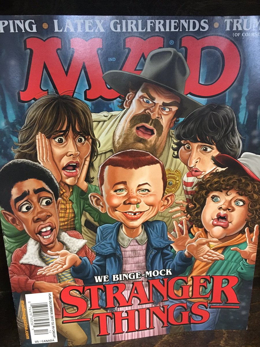 ComicBookBrando's tweet photo. A send-up of Stranger Things in the latest @MADmagazine! It's like a refresher before season 2. Sorta. @AustinBooks #ncbd #BrandoPicks https://t.co/B1o6xOJ4Sn
