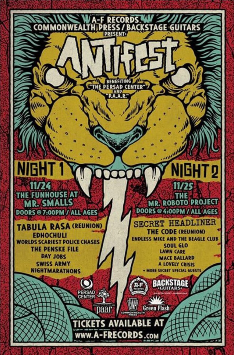 Wanna hangout at ANTIFEST? 

We play on night 2 but the lineup is wall to wall awesome. Nov24-25. 

Tickets: a-frecords.com