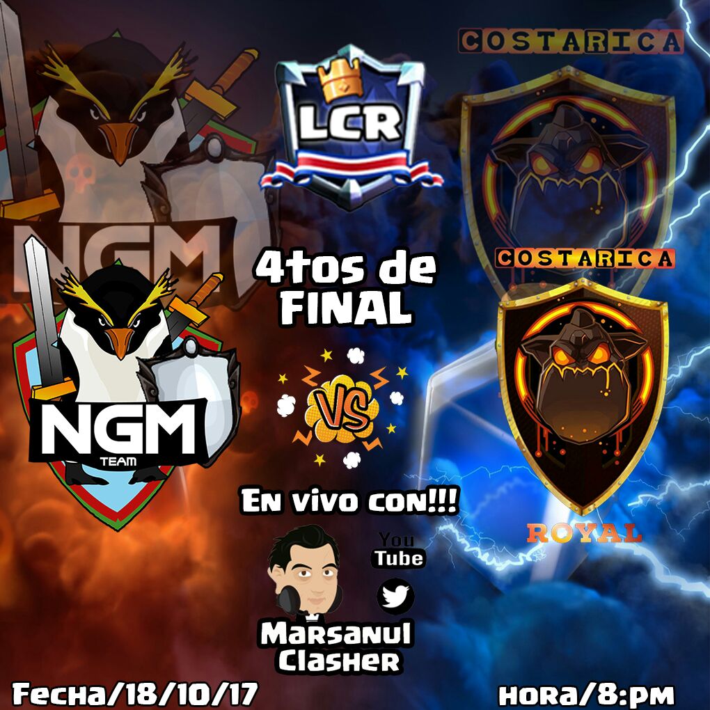 LCR_ClashRoyale's tweet photo. 3er Partido de estos #4tosdefinal de la #LCR @NGM__Team vs @CostaricaRoyal en vivo por @marsanul #8pm https://t.co/nlnxlvW2oj