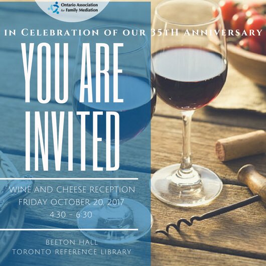 OAFMEDIATION's tweet photo. Don’t miss our 35th Anniversary Reception on Friday, October 20th following #AFCC-O Conference! Bring a friend! https://t.co/OCK0MmczCP