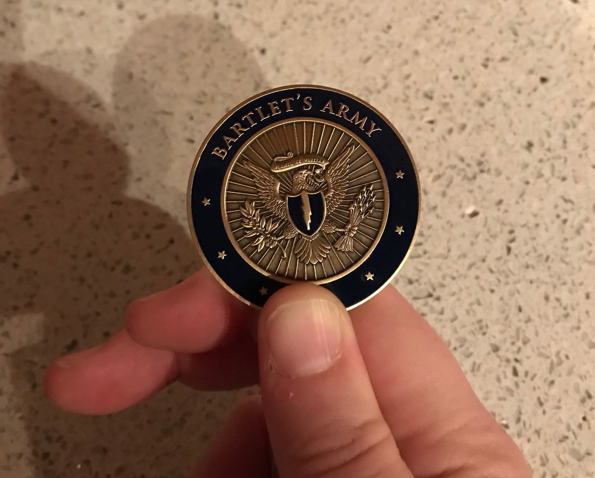 bricele's tweet photo. Thanks @gilkesjm for my new @WestWingWeekly #BartletsArmy Challenge Coin! #bestanniversarygift #okokwhatsnext #8years #TWWW https://t.co/5itpAAO6xm