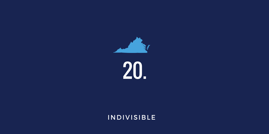 IndivisibleTeam's tweet photo. 20 days until we win Virginia. And we’ve heard that across the nation, you want to roll up your sleeves and help. #wehearyou https://t.co/oX2GpGSRpQ