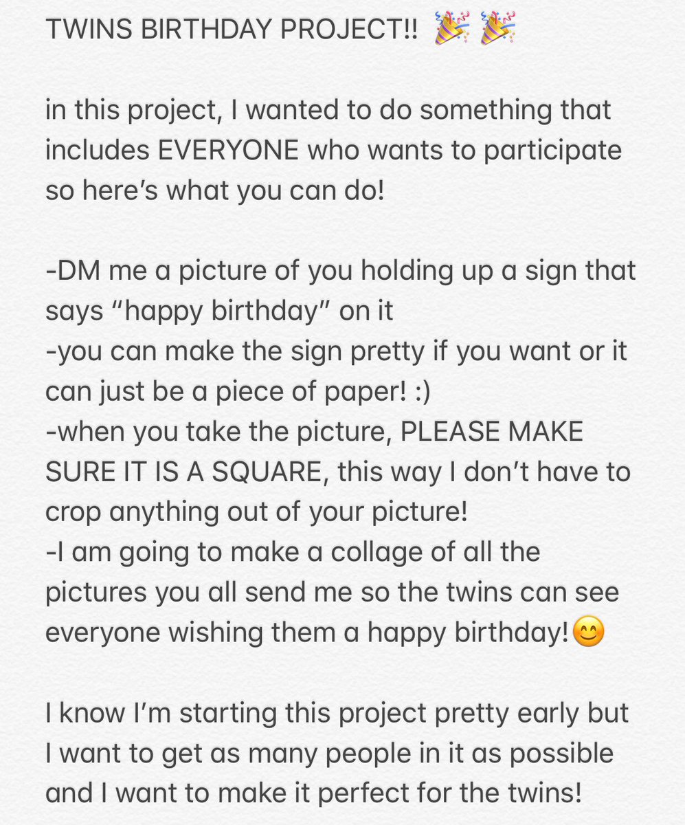 FishyFijmin's tweet photo. THE TWINS BIRTHDAY PROJECT!!
please RT so we can get as many people as possible to participate and make it really special for the twins!😊😊😊 https://t.co/5Wy8brQUhE