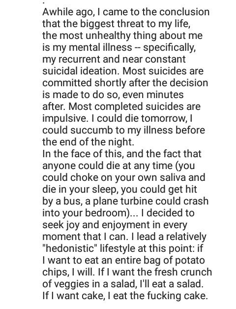 SanguinemVitae's tweet photo. #eatthefuckingcake #fatacceptance #fatpositivity #itsokaytobefat #fatlove #fatactivism #disability #chronicillness #mentalhealth #wellness https://t.co/lWwFpxtJBs
