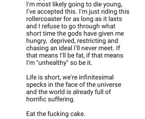 SanguinemVitae's tweet photo. #eatthefuckingcake #fatacceptance #fatpositivity #itsokaytobefat #fatlove #fatactivism #disability #chronicillness #mentalhealth #wellness https://t.co/lWwFpxtJBs