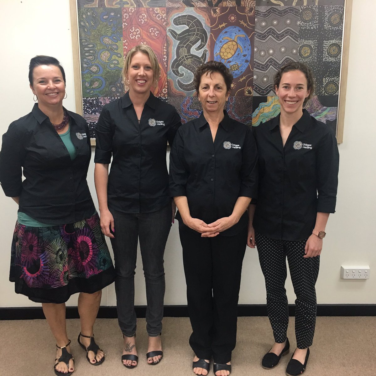 DallasLeon77's tweet photo. Staff displaying the new Gidgee Healing uniform. https://t.co/35lWScsHiK