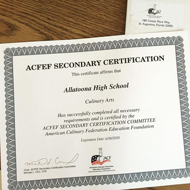 AHSculinary's tweet photo. It's official!! Allatoona's culinary program is certified! #Industrycertification #acf https://t.co/ghFehQMHF3 https://t.co/mbQjeKOmzG