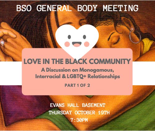 SimmonsBso's tweet photo. Please join us for our general body meeting TOMORROW OCTOBER 19th @7:30PM in Evans Hall Basement! PART 1 of 2! Hope to see you there ‼️ https://t.co/dMQUGyNxAG