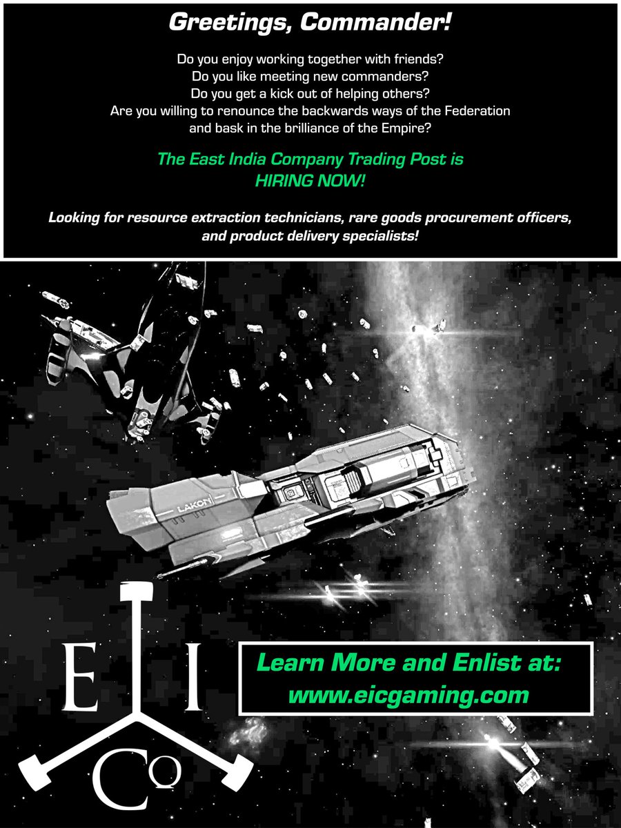 EIC_Gaming's tweet photo. The EIC is looking for great CMDRs to be a part of our Trading Post operation! https://t.co/YdHKlVDF17