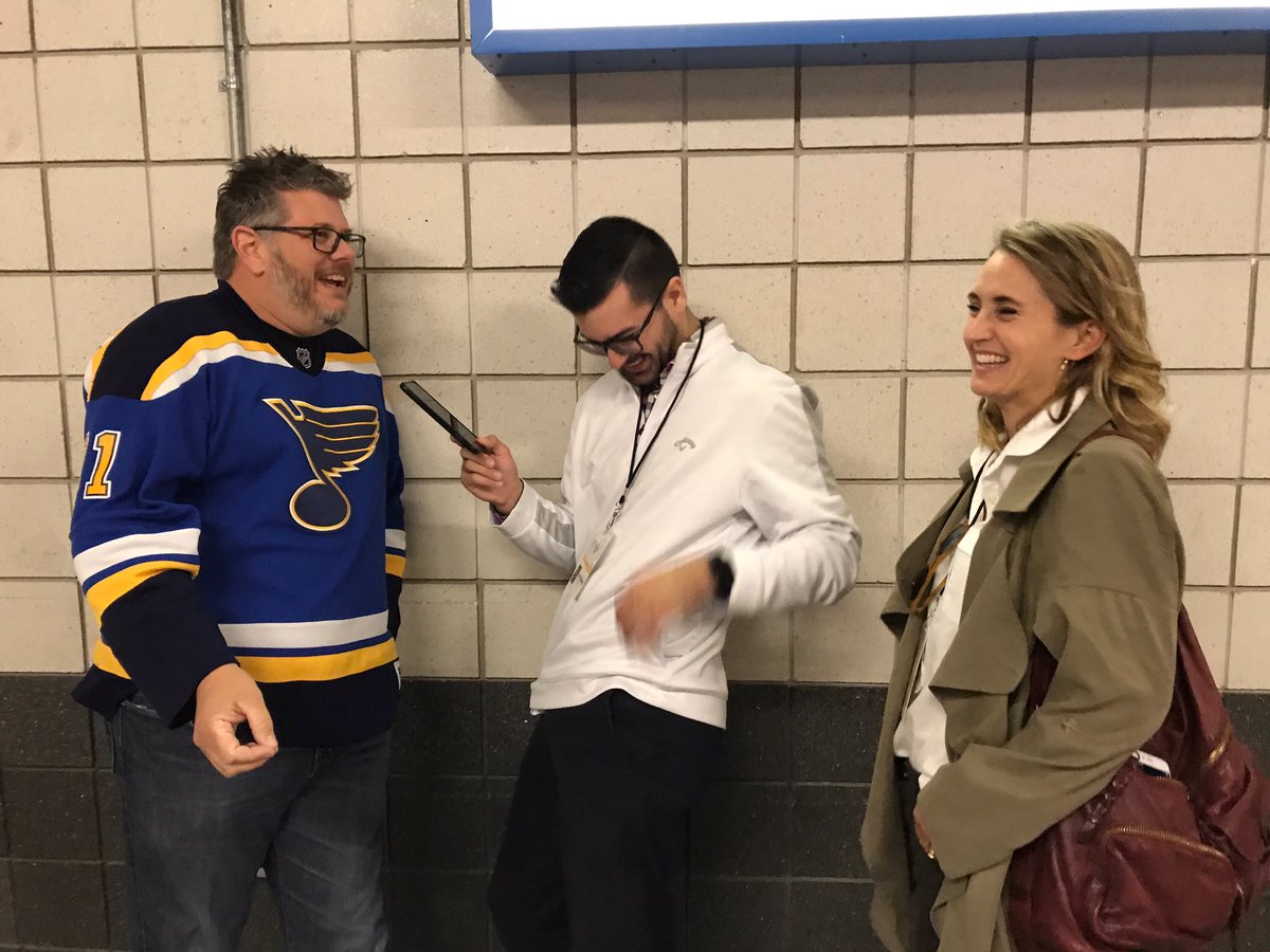 MinnerArena's tweet photo. Thanks for the fun interview @FerrarioKMOX @KMOXSports before the game tonight! #AllTogetherNowSTL #stlblues #sec307 https://t.co/LE0hE8zgvf