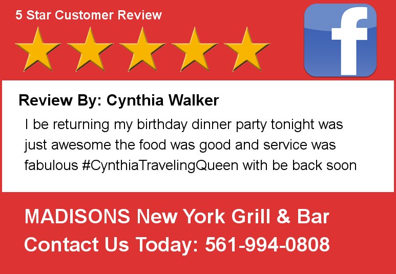 MadisonsUSA's tweet photo. Review By: Cynthia Walker I be returning my birthday dinner party  A recent review from one of our Patrons. (below) https://t.co/V0EbWTyvCO