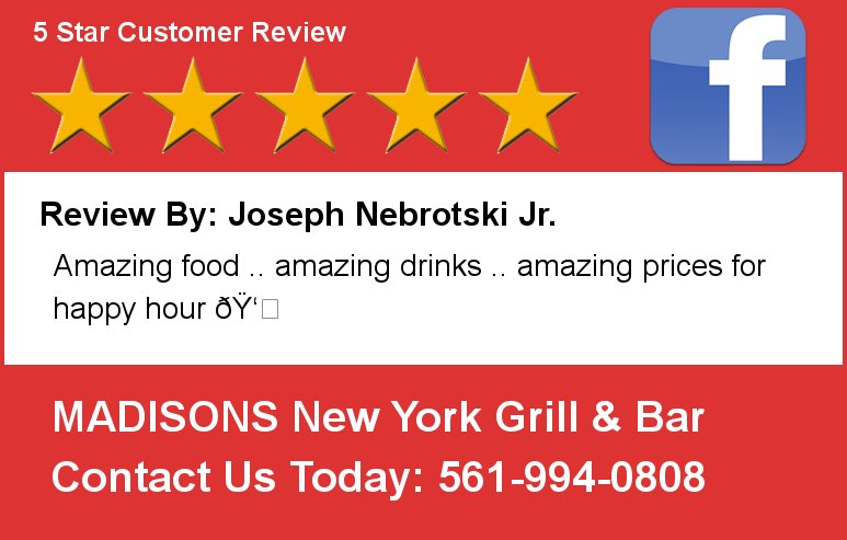 MadisonsUSA's tweet photo. Review By: Joseph Nebrotski Jr. Amazing food .. amazing drinks ..  A recent review from one of our Patrons. (below) https://t.co/Jqedut19TY