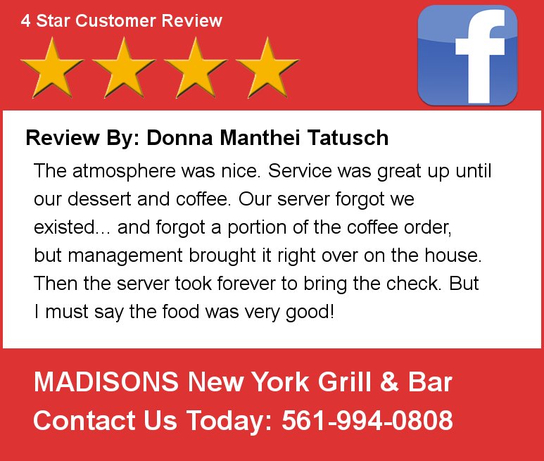MadisonsUSA's tweet photo. Review By: Donna Manthei Tatusch The atmosphere was nice. Service  A recent review from one of our Patrons. (below) https://t.co/xhVfFCzaHU