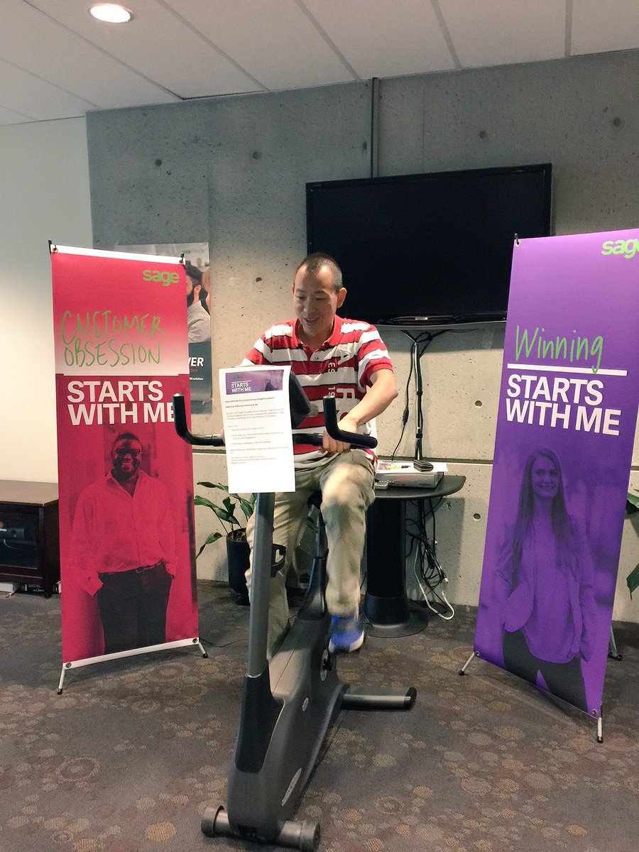 Meowccounting's tweet photo. @9cn &amp; Lily Li taking the FY18 #startswithme kickoff cycle challenge raising money for charity and getting active #lifeatsage @SageNAmerica https://t.co/eCEz4dA5cG
