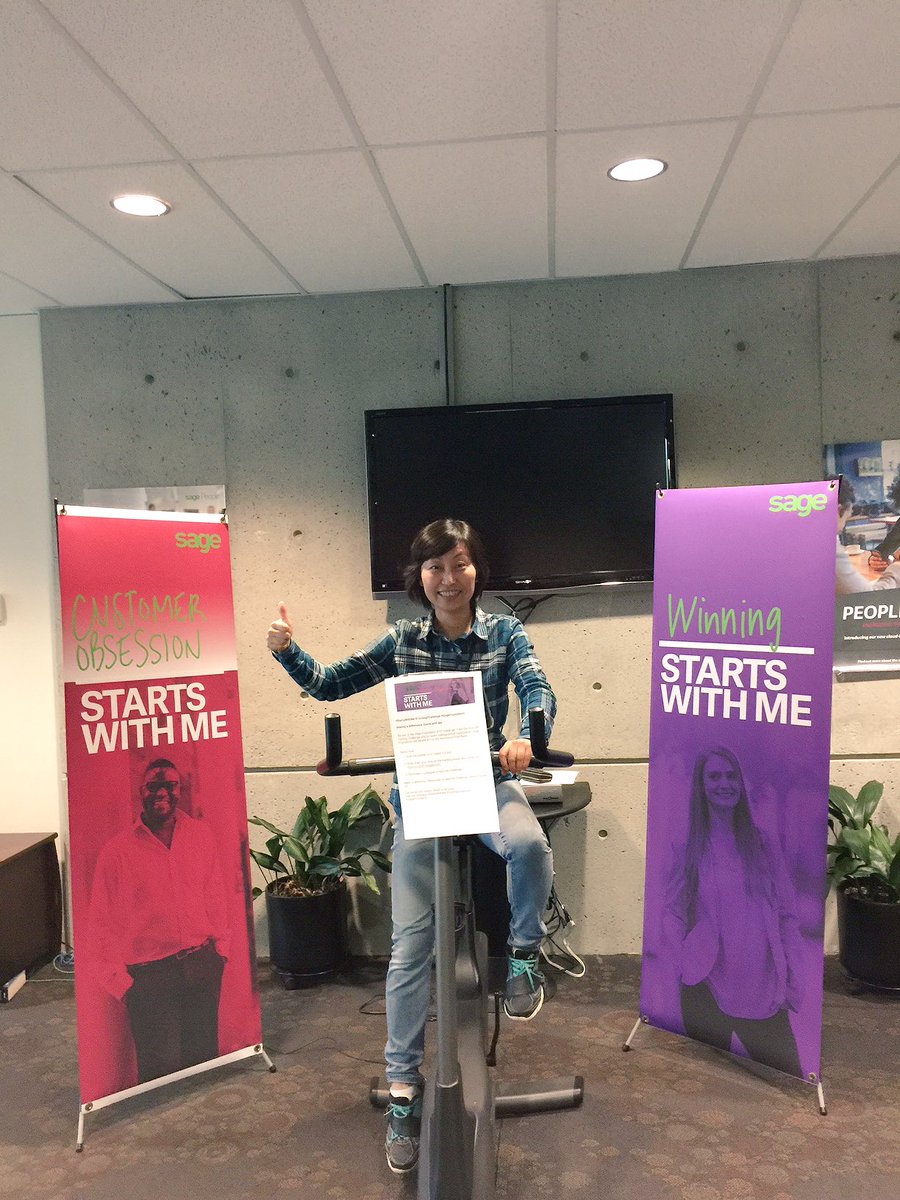 Meowccounting's tweet photo. @9cn &amp; Lily Li taking the FY18 #startswithme kickoff cycle challenge raising money for charity and getting active #lifeatsage @SageNAmerica https://t.co/eCEz4dA5cG