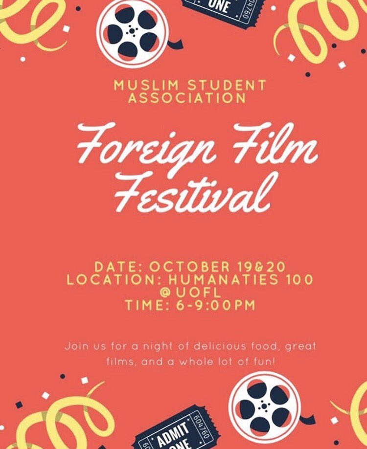 UofLMSA's tweet photo. Join us October 19&amp;20 in the Humanities building (room 100) as we host a foreign film festival featuring finger food from 6-9 p.m! https://t.co/h3PdQikoO8