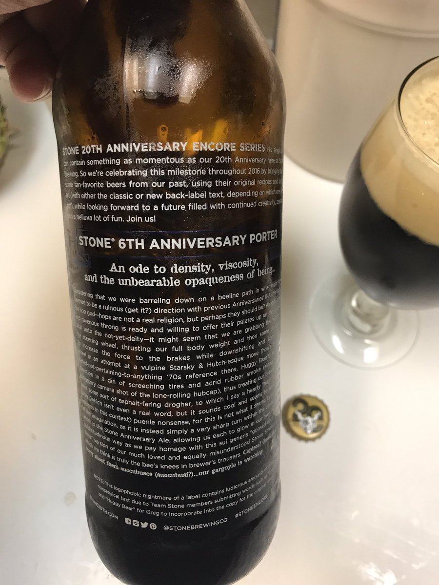 JohanBBT's tweet photo. #stone20 #porter @StoneBrewing another crazy good one @ephoustonbill @badhopper @Jagoff33 @zappafaye @JHMSparky @beerguypdx @Brewz4you https://t.co/2Gw06mKtU0