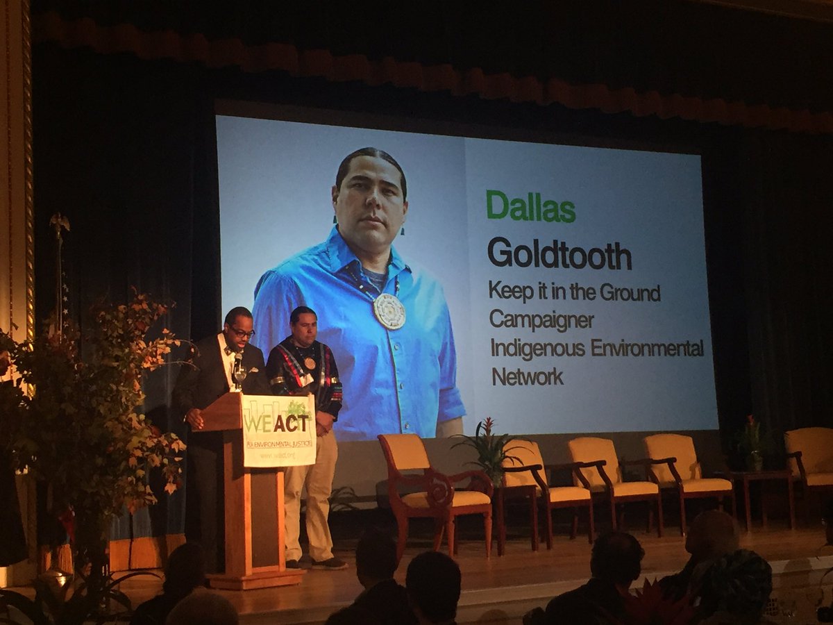 weact4ej's tweet photo. Deputy Director Cecil honors @dallasgoldtooth, Keep It In the Ground Organizer and a seriously funny comedian at the #WEACTGala https://t.co/Uqtvqmf0UE