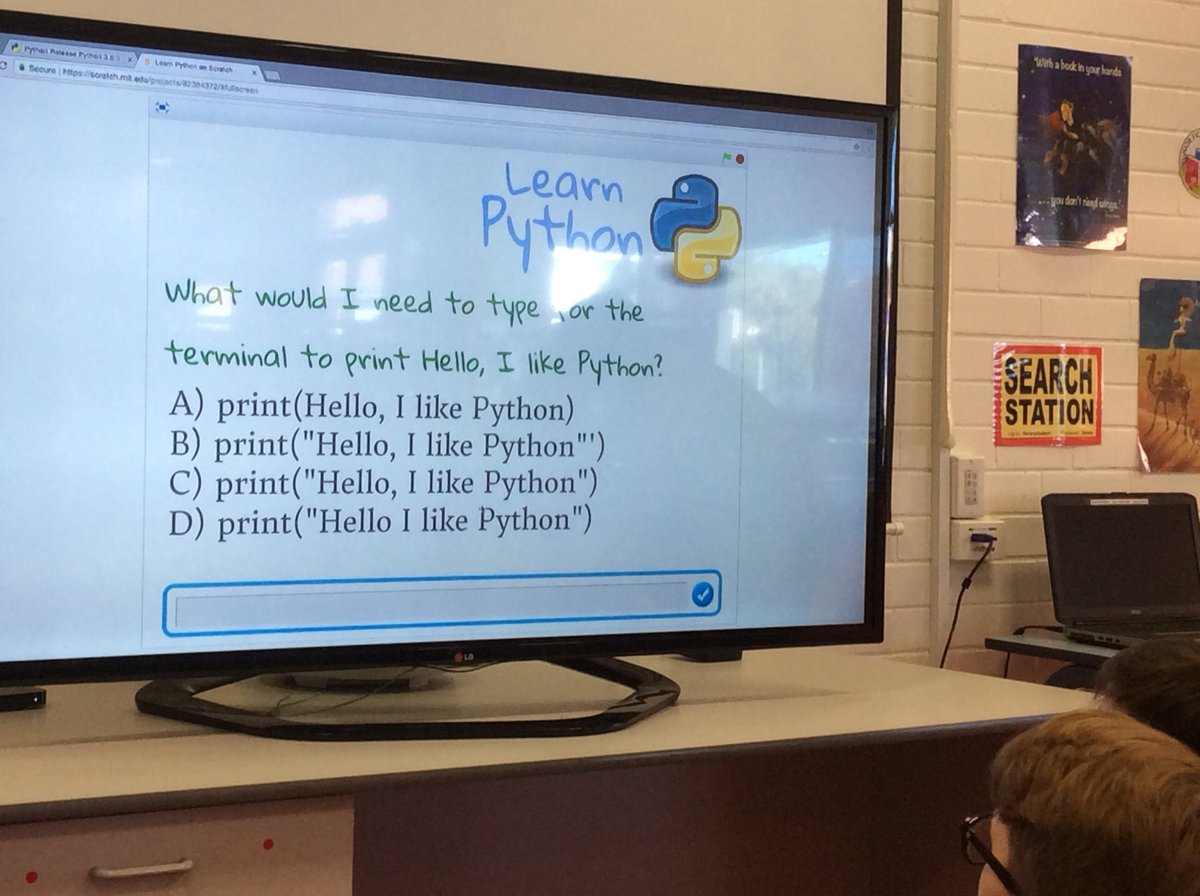 LynnTomlinson13's tweet photo. Looks like Year Six have found out how to teach themselves Python #coding #dtlead #StPats_Freo #digitalexplorers! https://t.co/ZOgUitvHOY