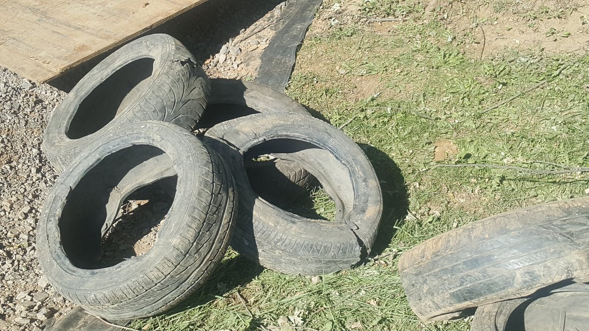lulex's tweet photo. Ground littered with lots of muddy tires. Wooden platforms in fields installed at Enbridge Line 10. #exposeline10 https://t.co/uBgacQWFzs