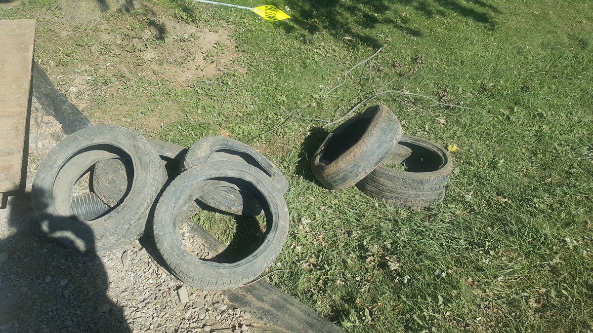 lulex's tweet photo. Ground littered with lots of muddy tires. Wooden platforms in fields installed at Enbridge Line 10. #exposeline10 https://t.co/uBgacQWFzs