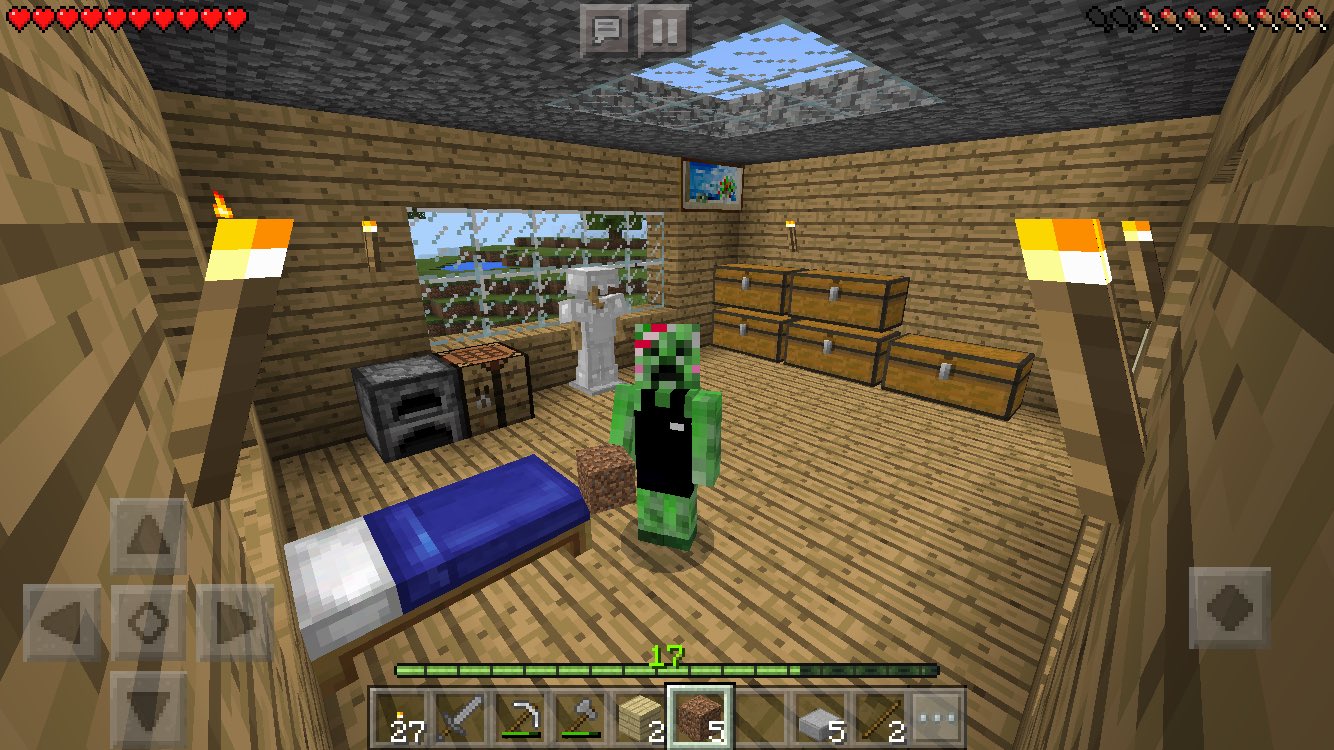 クリーパー店長 Na Twitterze 店長のマイクラ日誌 豆腐ハウスの内装 をご紹介 簡素な部屋ですが天窓つきで ベッドの色もこだわりの青 できればペットも欲しいな マインクラフト Minecraft クリーパー マイクラグッズストア T Co Zucjcbavfx T