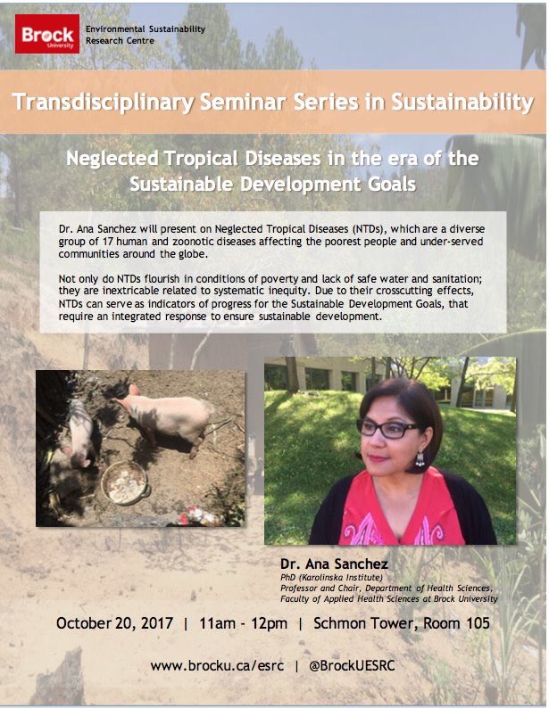 Join us Oct 20 for <a href="/AnaSanchezPhD/">Ana Sanchez</a>’s seminar on tropical diseases &amp; sustainable development goals. 11am Schmon Tower, Rm 105. All welcome!