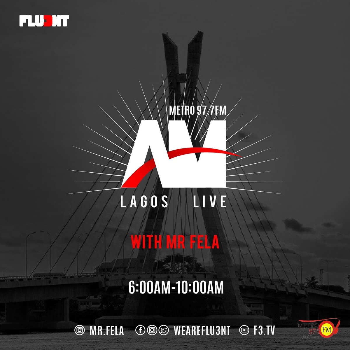 Felabration's tweet photo. #amlagoslive .. #mrfela and my padners #radio @metro977fm #talk #laugh #serious too... #listen #thursday #6am @weareflu3nt ...#mrfelasays https://t.co/RYKmBYFbYV
