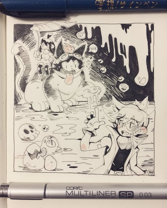 #inktober Day 18: Filthy / They follow their adventure for a filthy path, filled with slime enemies. - We have to go up! 