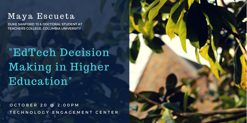 DukeLearning's tweet photo. #EdTechDemoNight attendees, check out Friday's talk, "EdTech Decision Making in Higher Ed" for research + tips https://t.co/pkVnjNzTO1 https://t.co/abdi19mEiK