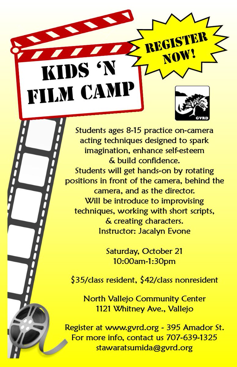 GVRD's tweet photo. REGISTER NOW! https://t.co/xEjHUFIIB2
Love acting, directing and being behind the camera? #myGVRD #kidsnfilm #NVCC #film #vallejo https://t.co/WDkg46RrIM