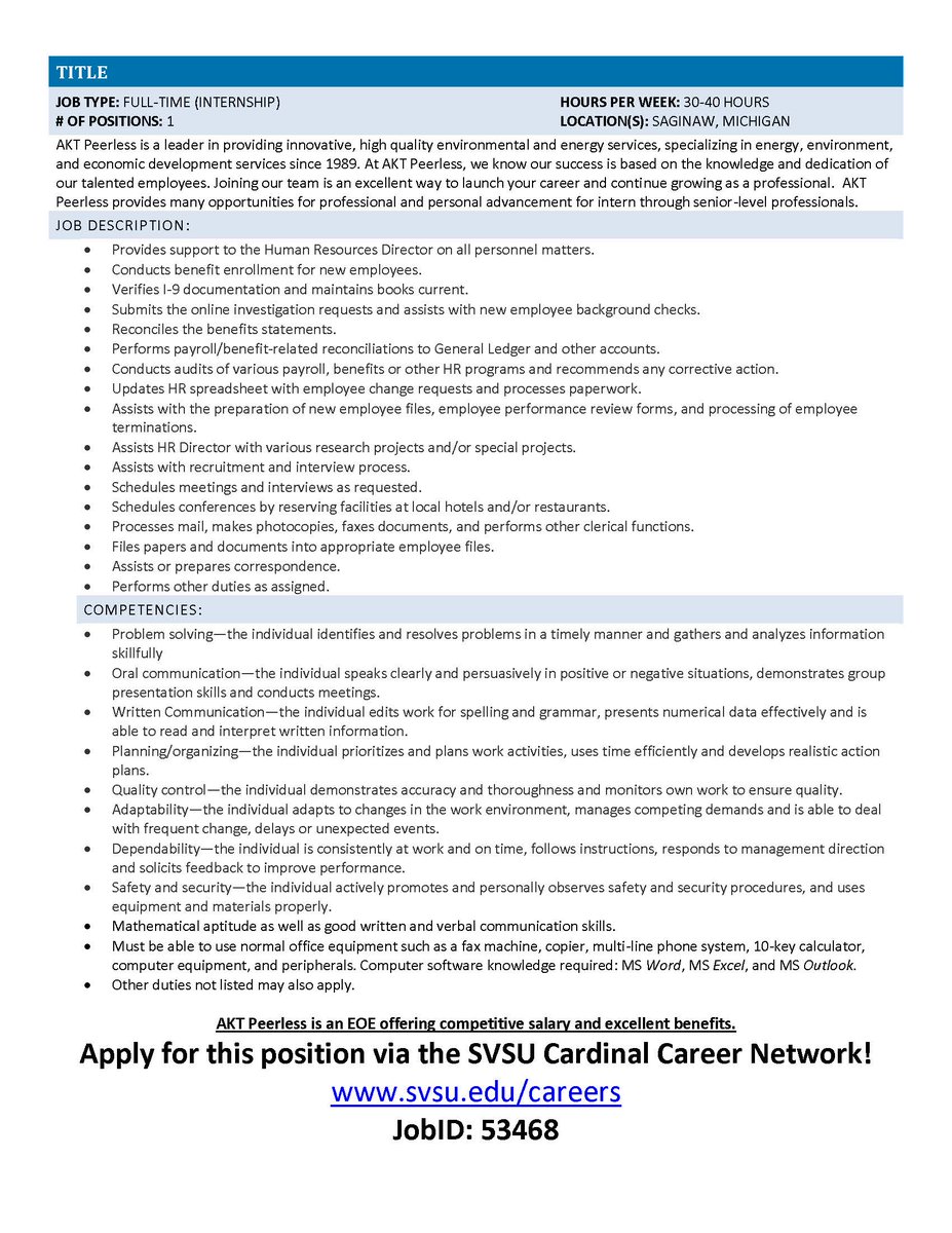 SVSUCareers's tweet photo. Want a career in HR? This internship with AKT Peerless can help you launch one! https://t.co/TWvLiAdUwn
JobID: 53468
#WeCardinal #WeIntern https://t.co/ooSDVxv5FS