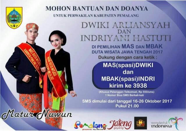 disparbudpml's tweet photo. Yuk vote Mas &amp; Mbak Kab. Pemalang 2017 😄👍
@Sapardi_MSi @PemkabPemalang @disporaparjtg https://t.co/IPmLHin4Vv