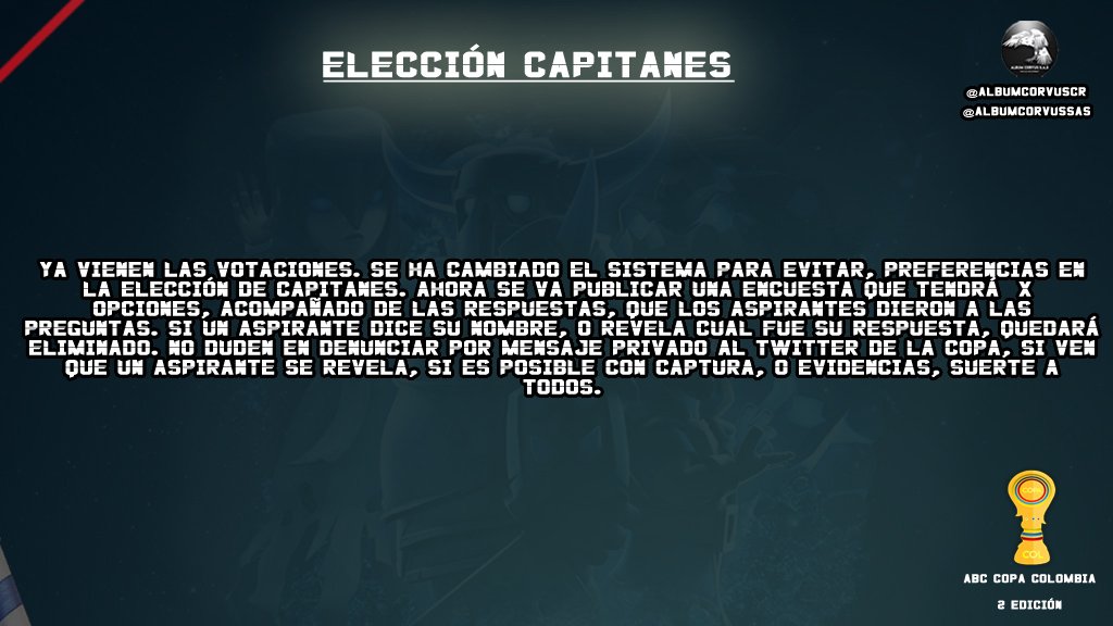 CopaColombiaGG's tweet photo. ¡Ya comienzan las elecciones de capitanes! Nuevo sistema para elegir capitanes. https://t.co/usBoRQAb5a