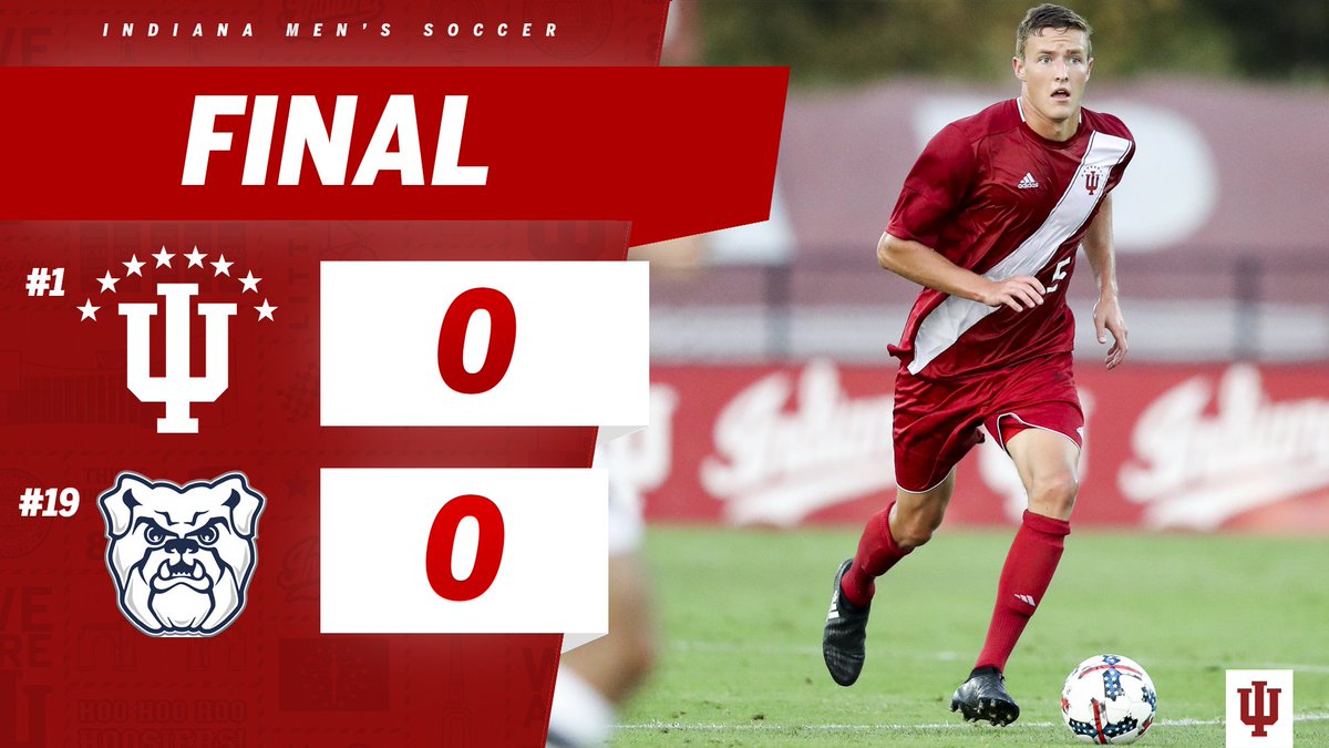 IndianaMSOC's tweet photo. FINAL | No. 1 Indiana 0, No 19 Butler 0.

Hoosiers extend shutout streak to nine-straight matches in Indianapolis.

#Q49 #GoIU ⚪️🔴 https://t.co/lZEZxKehGy