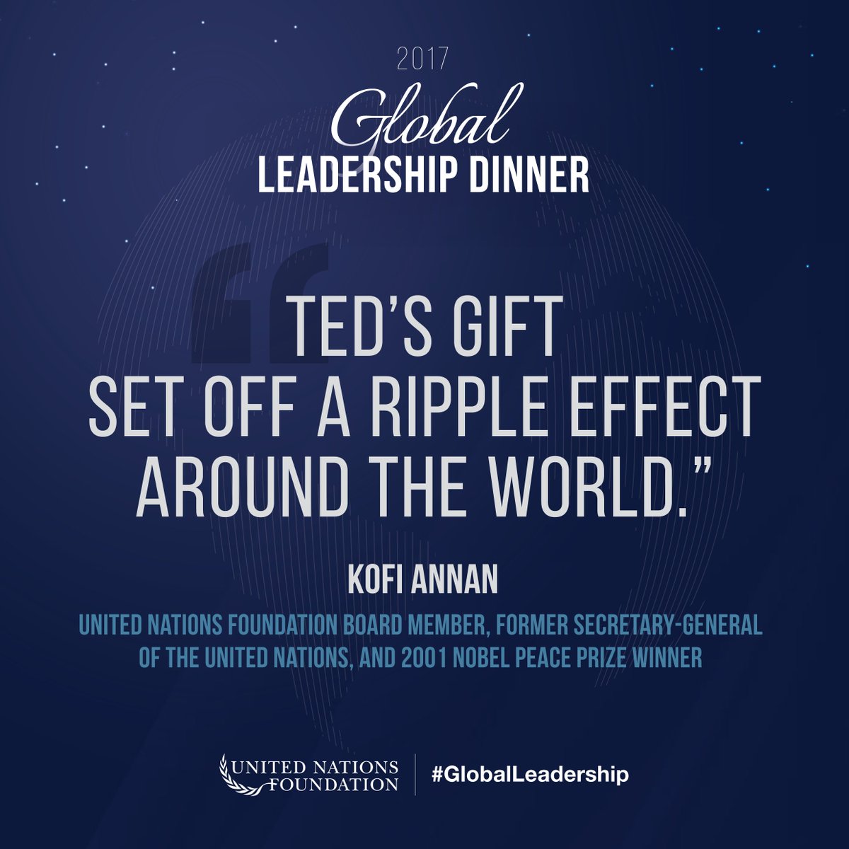 It's no ordinary day when a man walks into your office and offers you $1B. —<a href="/kofiannan/">Kofi Annan</a> reflects on <a href="/TedTurnerIII/">Ted Turner</a>'s gift to support the <a href="/UN/">United Nations</a>