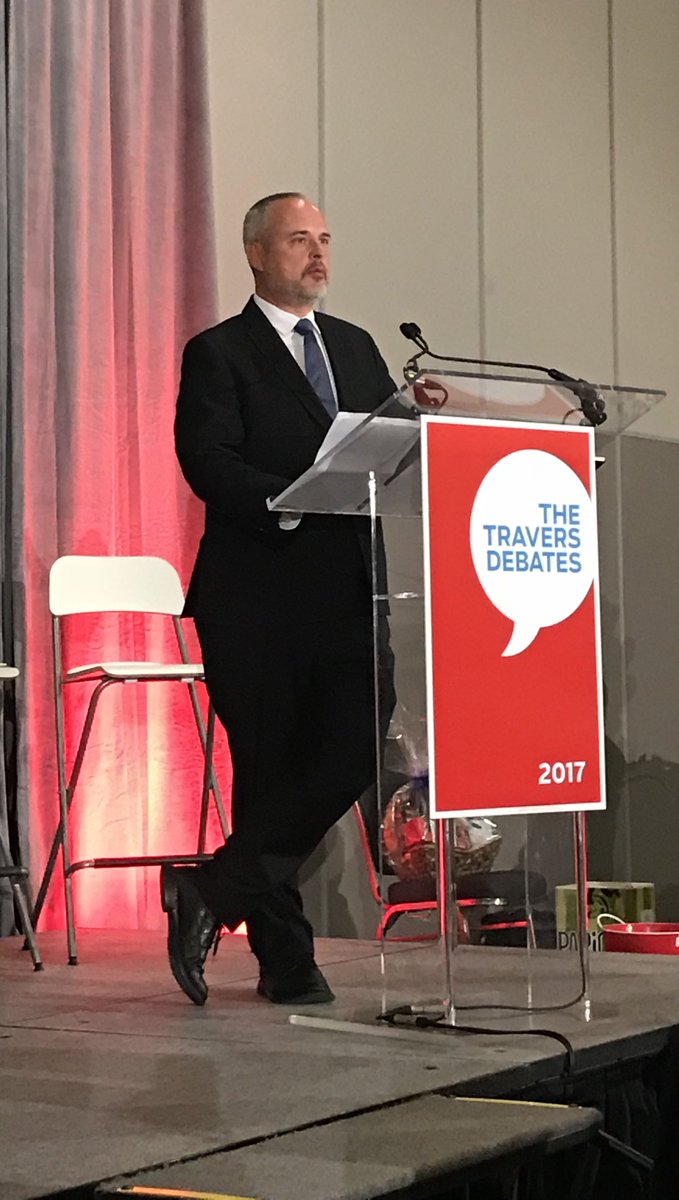 TraversFellows's tweet photo. .@stphnmaher says that Trump's populism is very specific: it's race-based. #TraversDebates https://t.co/xx2d8PnMnM